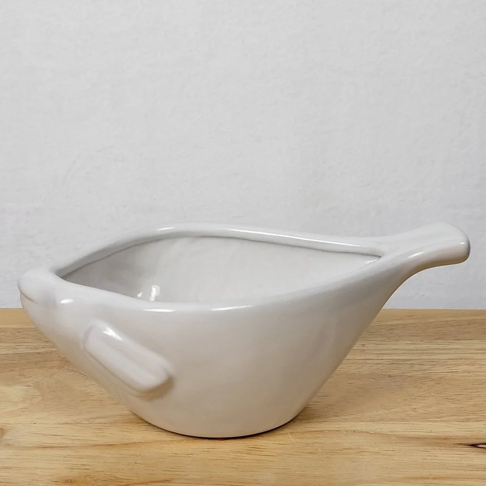 Ceramic Fish Planter White Glossy Nautical Coastal Sea Life Decor 9x5x3 Minimal